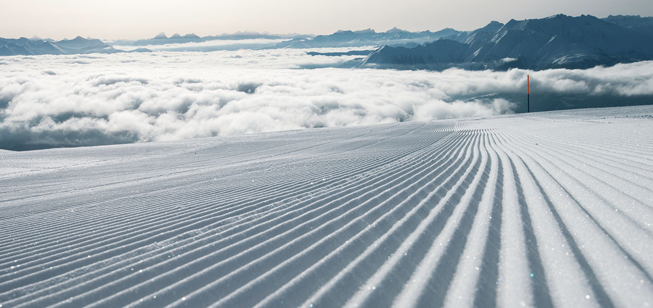 Umweltfreundliches Skigebiet in den Alpen.